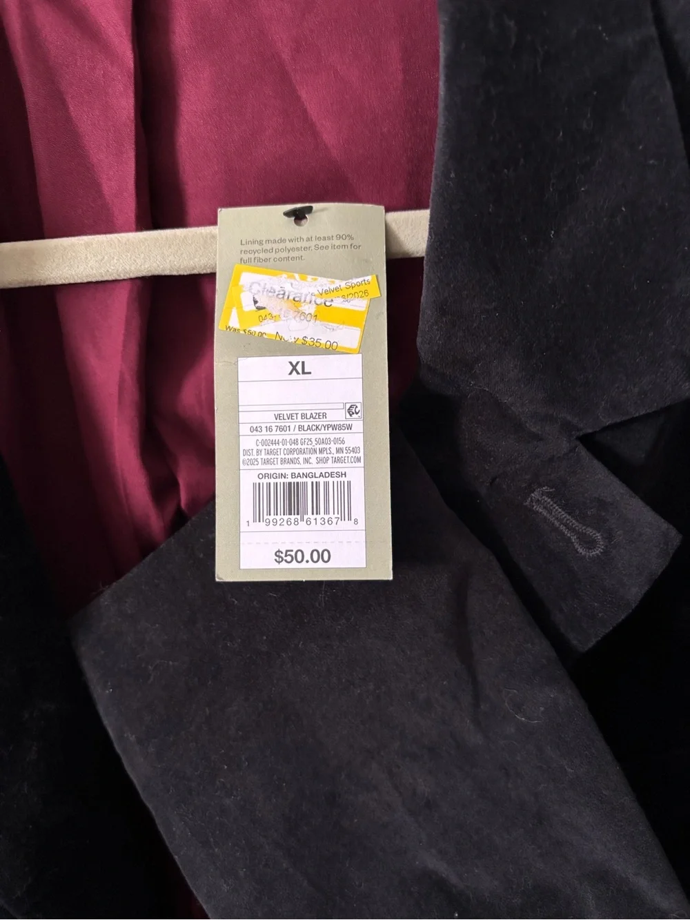 Goodfellow & Co Black Suede Sport Coat with Burgundy Lining